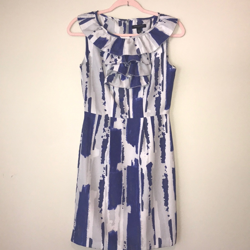 Banana Republic Blue/Gray Ruffle Top Dress, Size 0